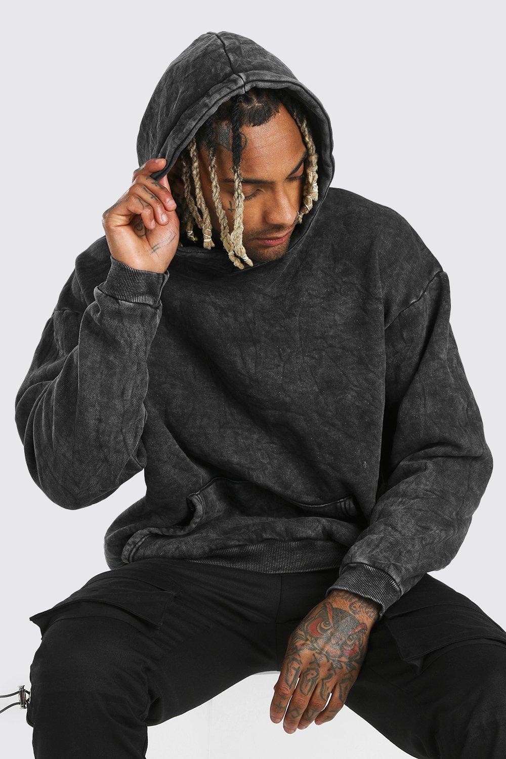 Men's Oversized Heavyweight Acid Wash Hoodie | boohoo